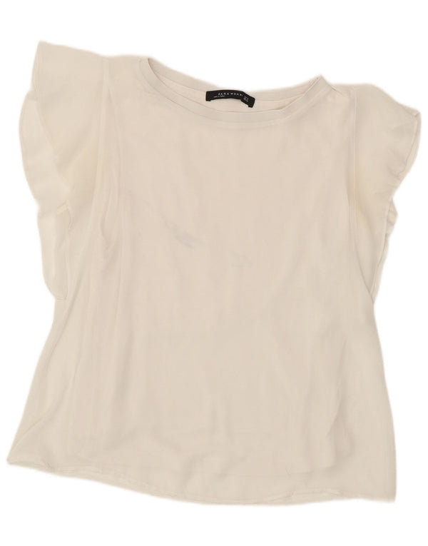 Top in camicetta da donna Zara UK 12 poliestere bianco medio