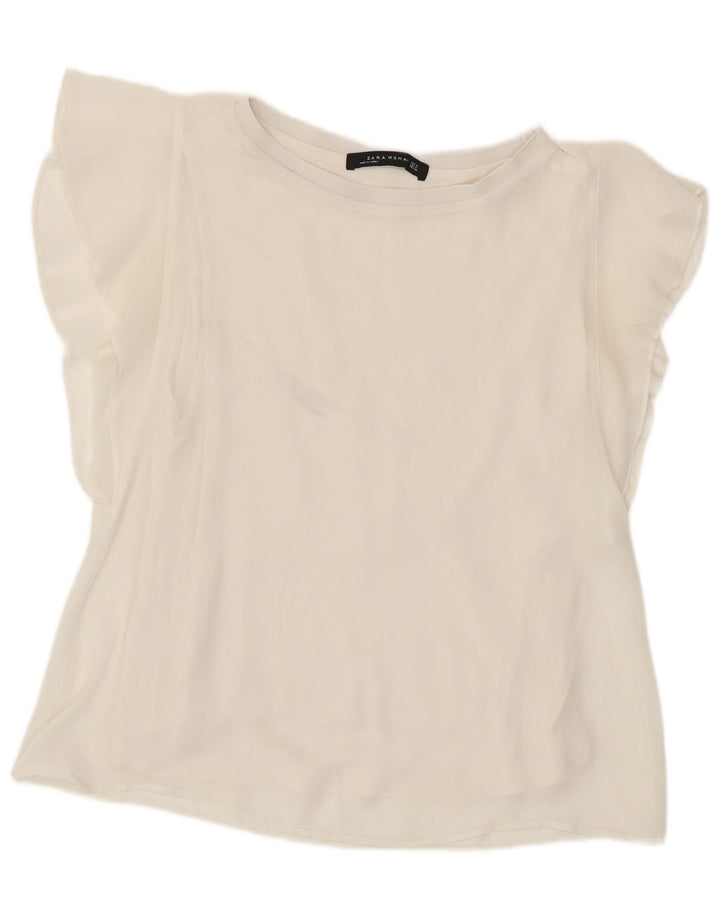 Top in camicetta da donna Zara UK 12 poliestere bianco medio