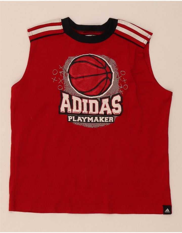 Canotta grafica Adidas da ragazzo, 6-7 anni, in poliestere color block rosso