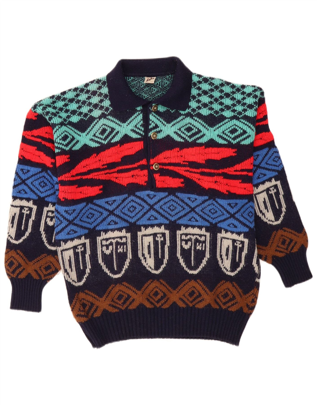 Maglione vintage da uomo con collo alto IT 50 Medio multicolore geometrico