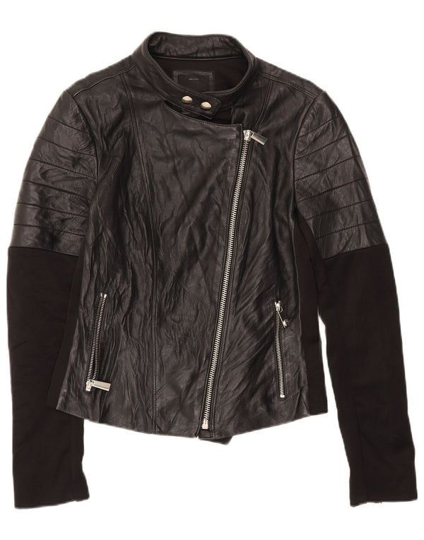 PINKO Womens Biker Jacket UK 14 Large Black Leather