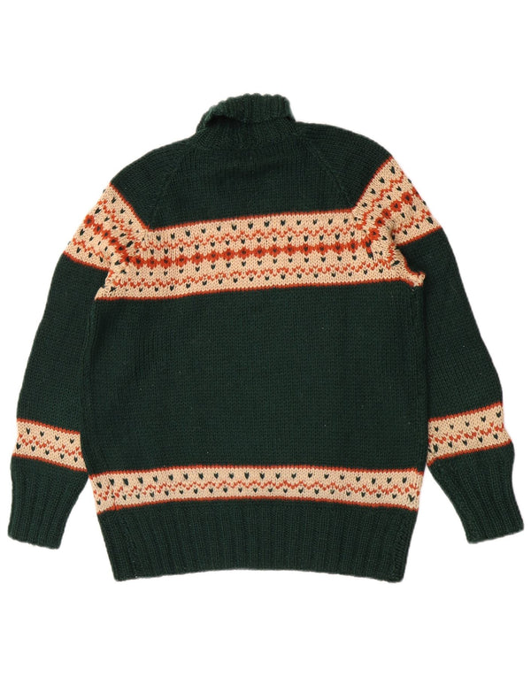 Maglione maglione vintage da donna con collo alto UK 14 Verde medio Fair Isle