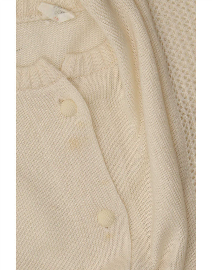 Maglione cardigan da donna vintage IT 46 grande poliacrilico bianco sporco