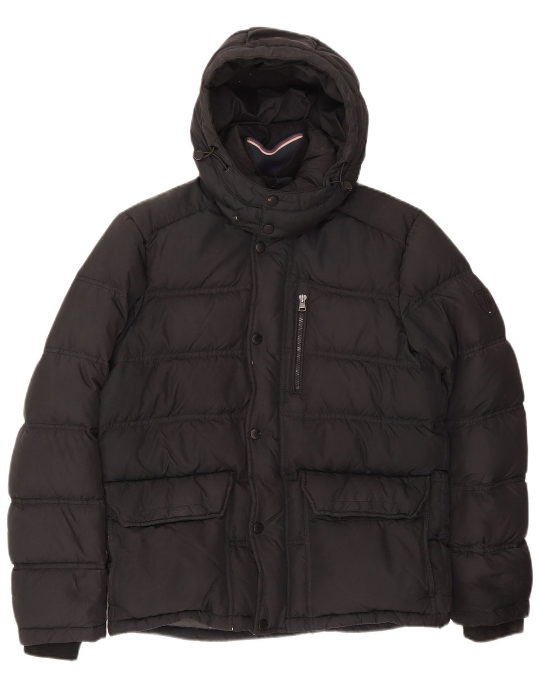 Giacca imbottita con cappuccio da uomo Tommy Hilfiger UK 38 Cotone grigio medio