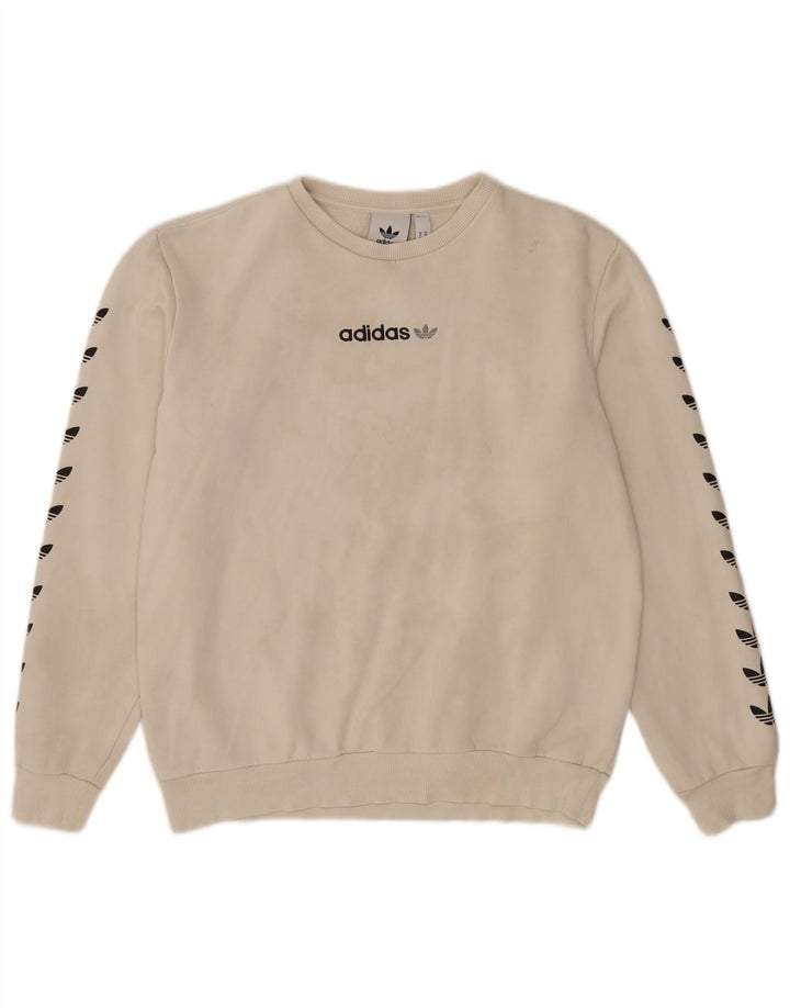 Felpa grafica da donna Adidas Jumper UK 14 cotone bianco sporco medio
