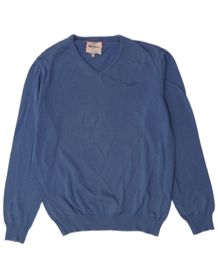 PEPE Jeans Maglione da uomo con scollo a V in cotone blu medio