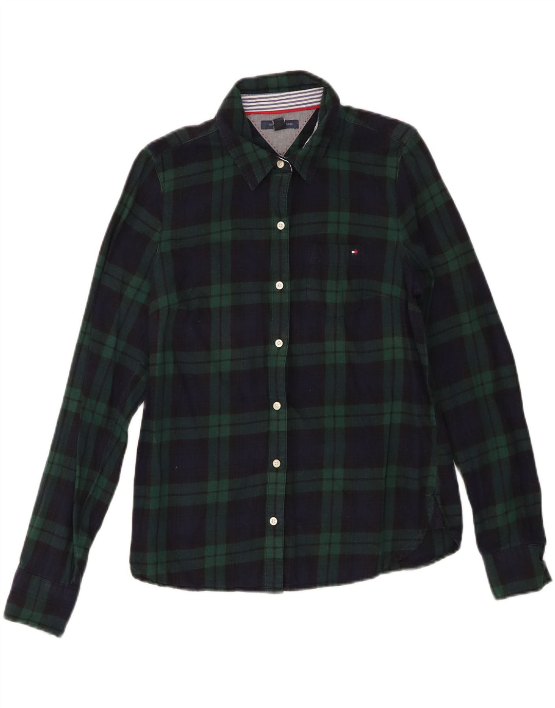 Camicia da donna Tommy Hilfiger UK 12 cotone a quadri blu navy medio