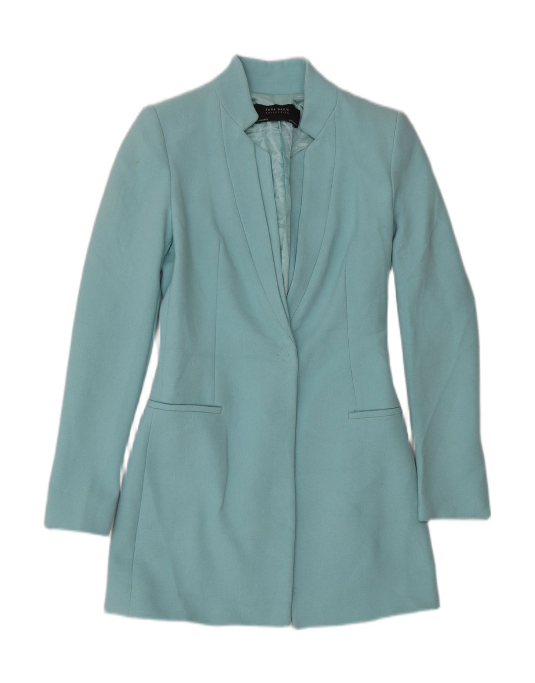 Giacca blazer lunga da donna a 1 bottone Zara UK 6 XS blu acetato