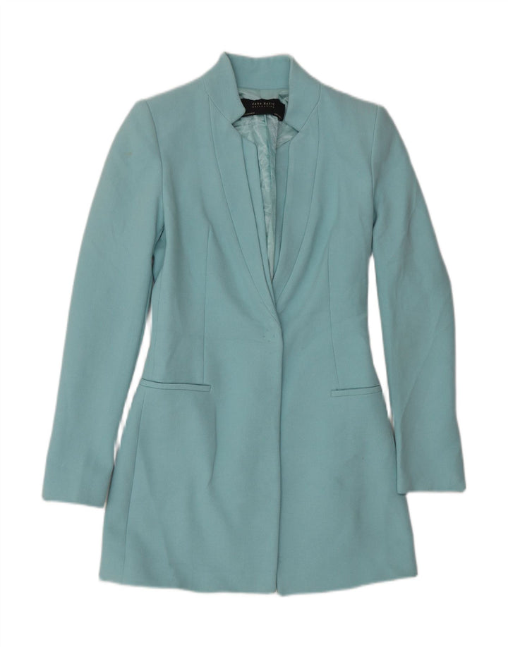 Giacca blazer lunga da donna a 1 bottone Zara UK 6 XS blu acetato
