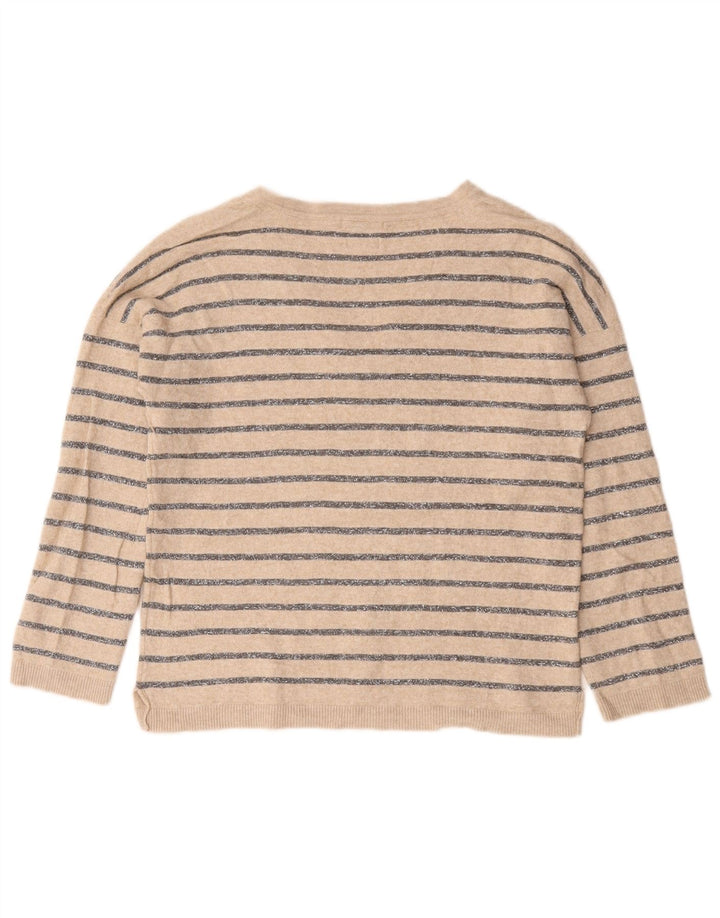 Massimo Dutti Maglione da donna con scollo a V UK 10 Piccolo Beige a righe