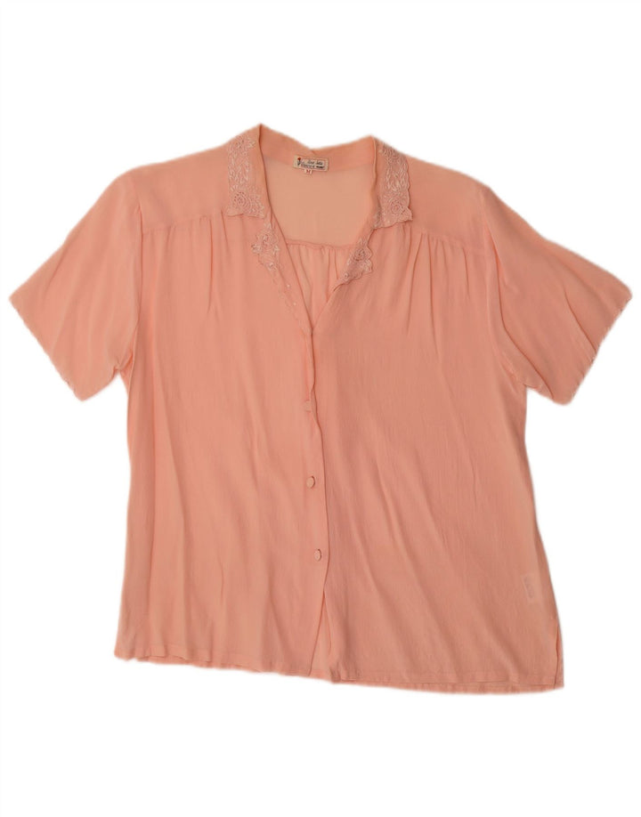 Camicetta camicia a maniche corte da donna vintage UK 14 seta rosa media