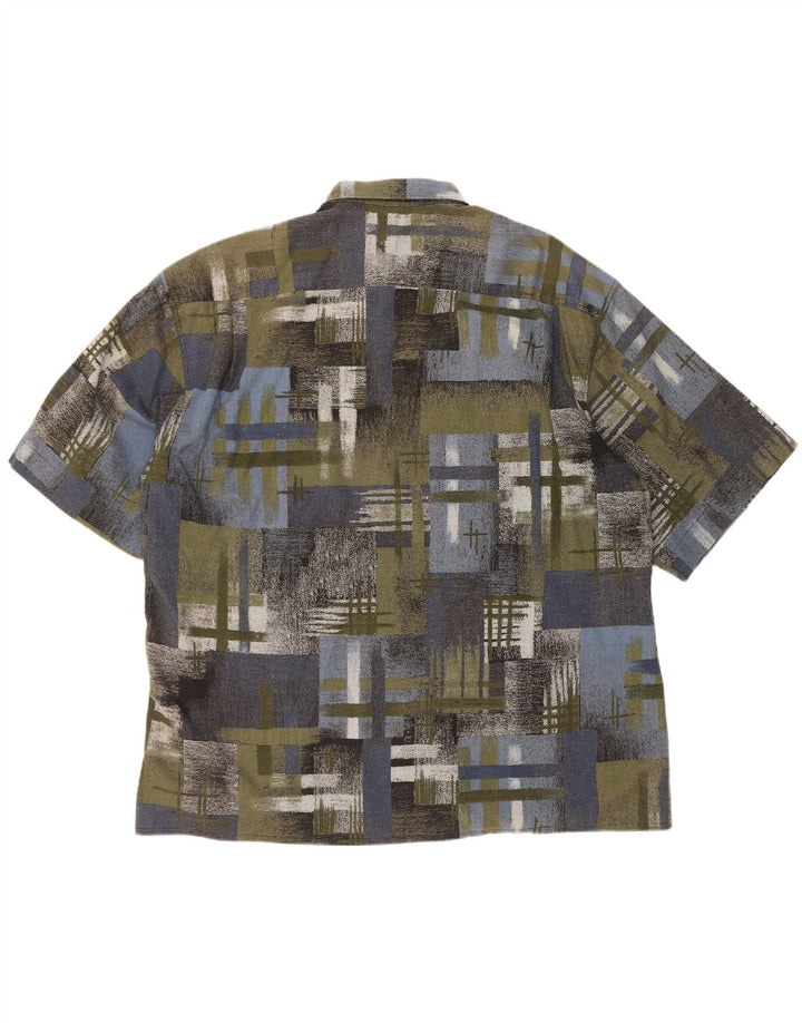 Camicia vintage da uomo a maniche corte XL verde patchwork
