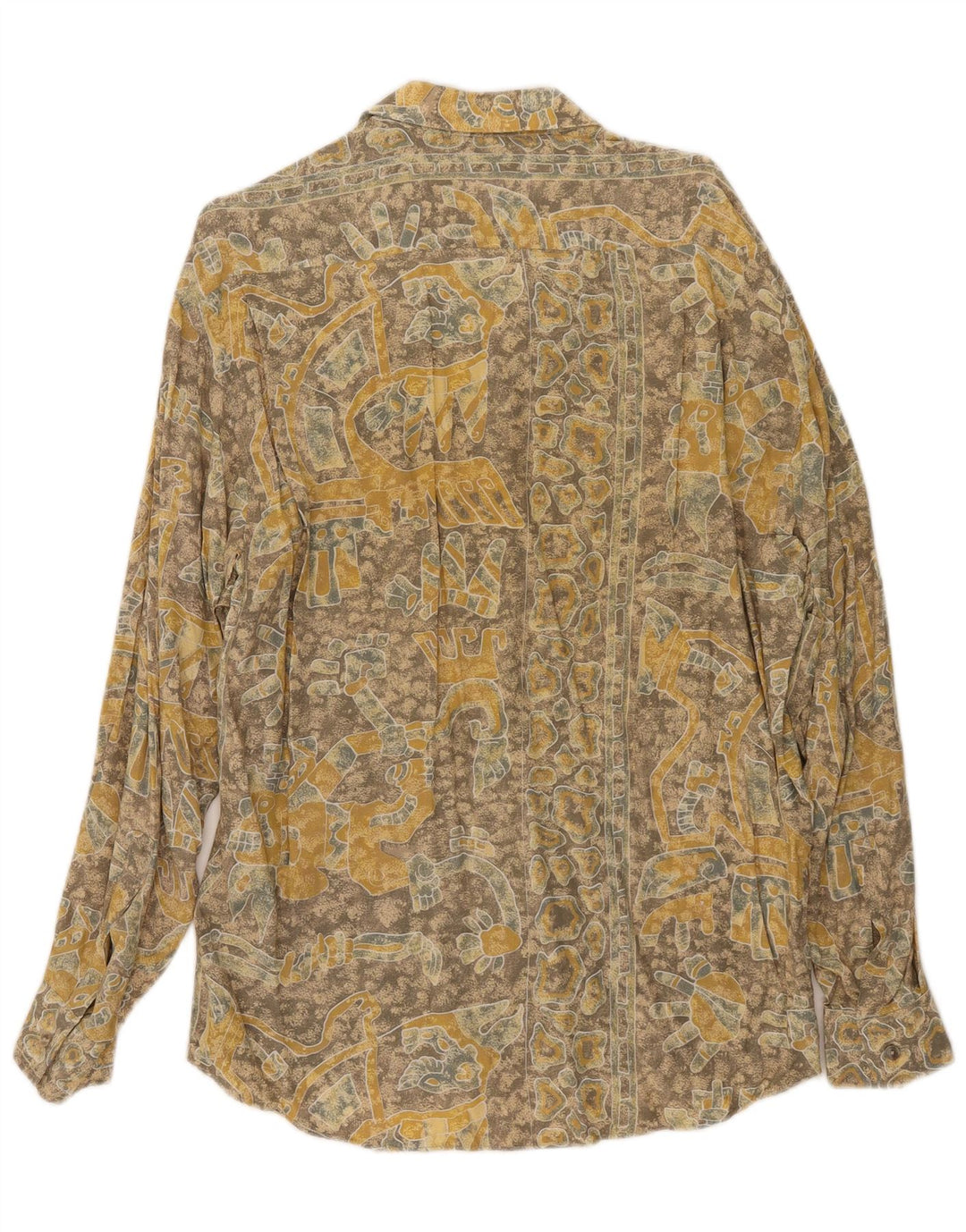 Camicia vintage da uomo con motivo astratto grande in viscosa gialla