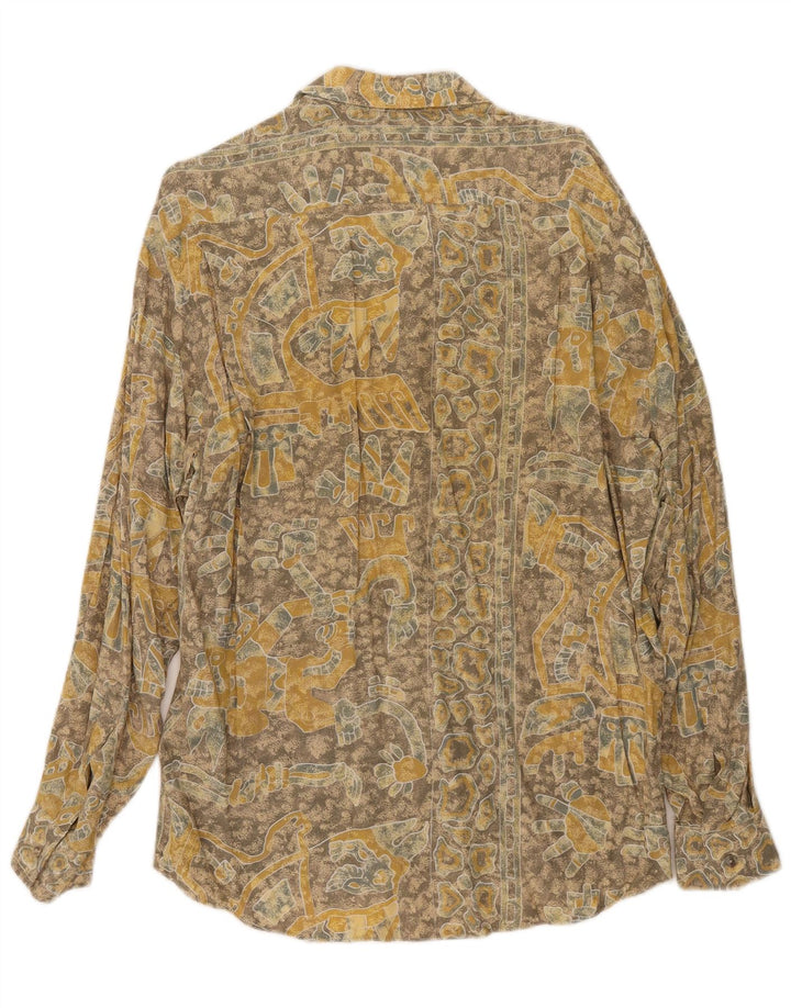 Camicia vintage da uomo con motivo astratto grande in viscosa gialla