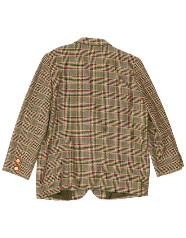 Donna Piu Giacca blazer a 3 bottoni da donna UK 20 2XL Lana pied de poule verde