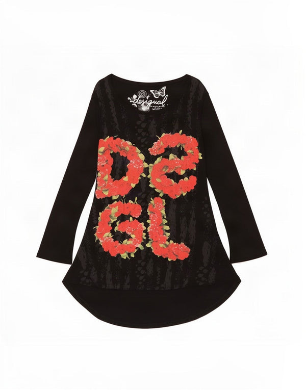 Desigual Abito da donna a maniche lunghe con grafica grafica UK 14 Grande floreale nero