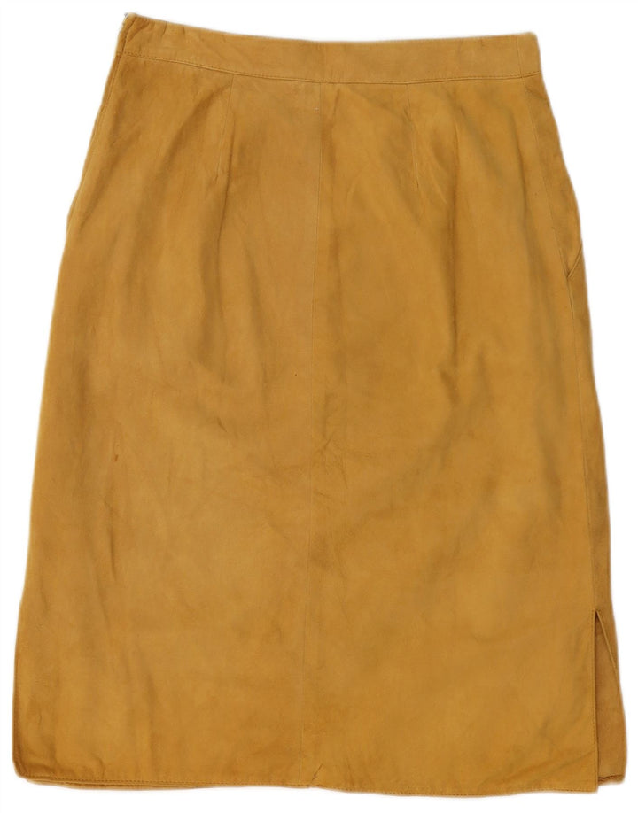 Gonna vintage in pelle scamosciata da donna W28 beige medio