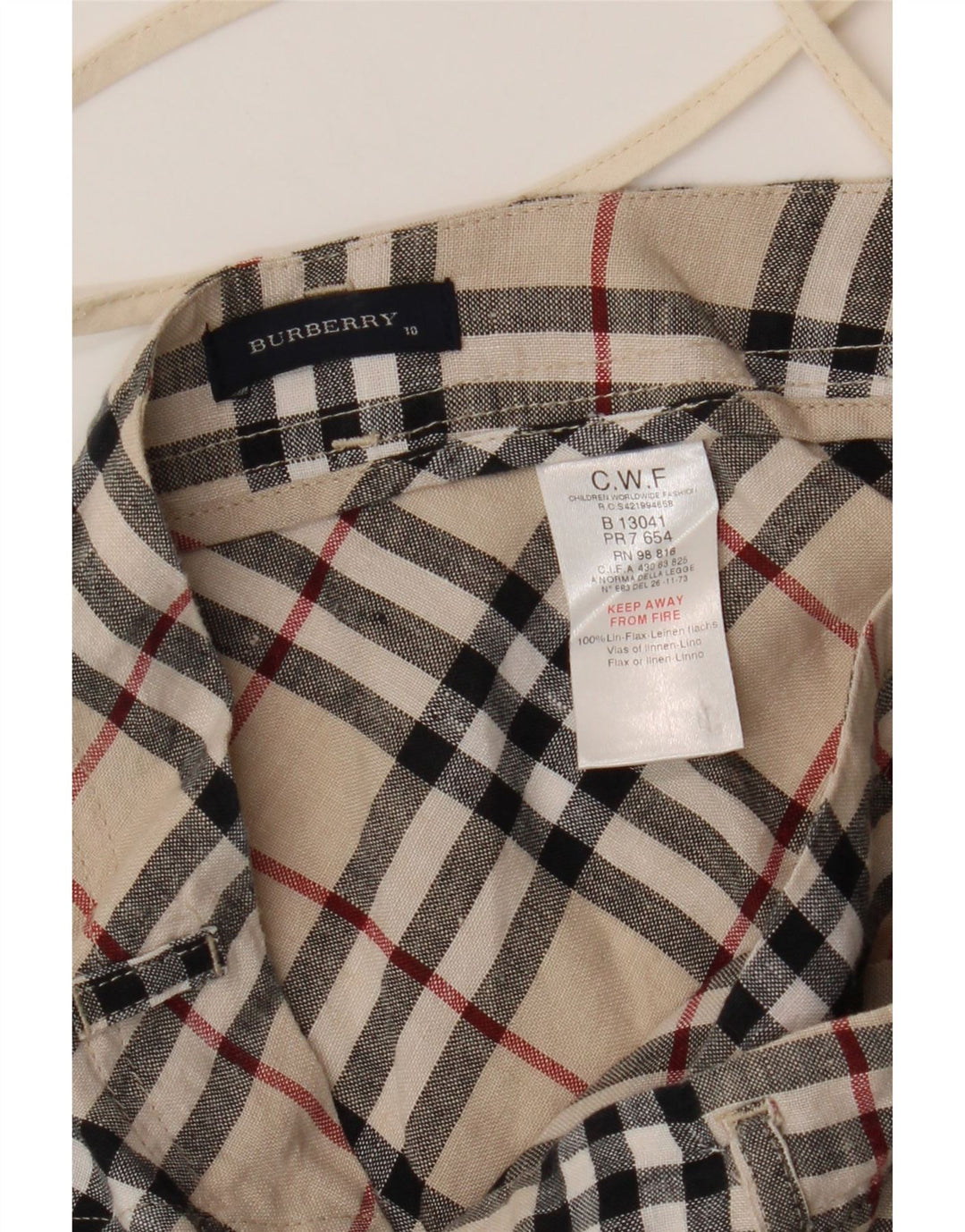 Gonna a portafoglio da donna Burberry UK 10 piccola W26 lino scozzese beige