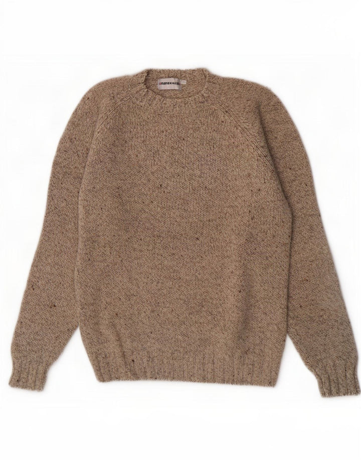 Enara Maglie Maglione da uomo con scollo a barca in lana screziata beige medio
