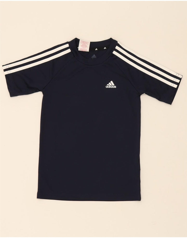 ADIDAS Boys Aeroready T-Shirt Top 7-8 Years Navy Blue Polyester