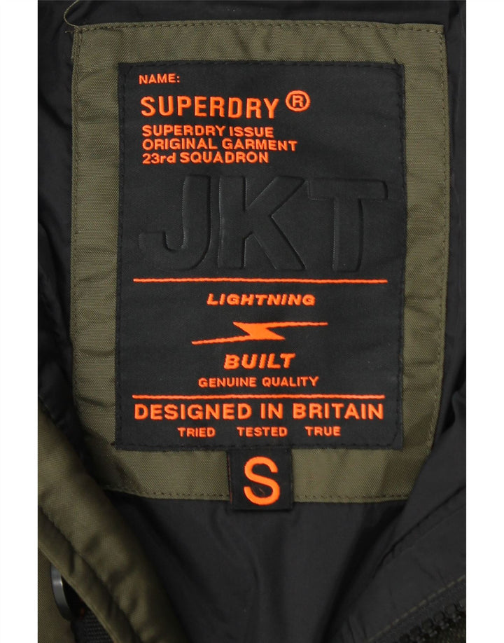 Giacca imbottita con cappuccio da uomo SUPERDRY UK 36 piccola nylon kaki