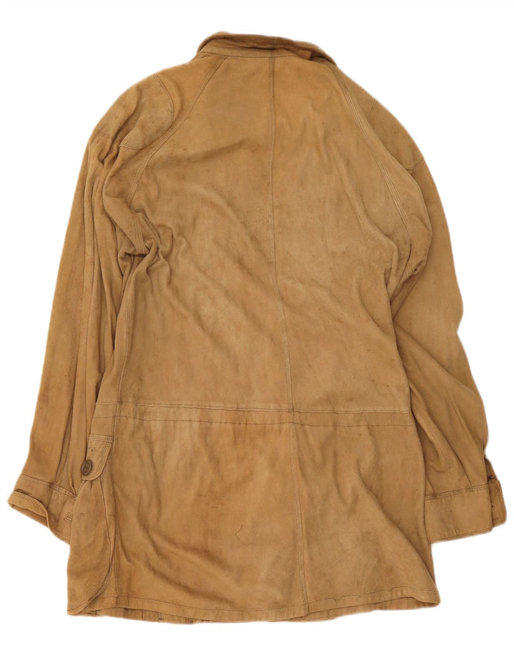 Soprabito vintage in pelle scamosciata da donna UK 8 piccolo beige