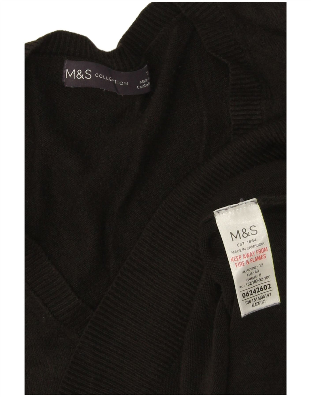 Maglione da donna con scollo a V Marks & Spencer UK 12 Acrilico nero medio