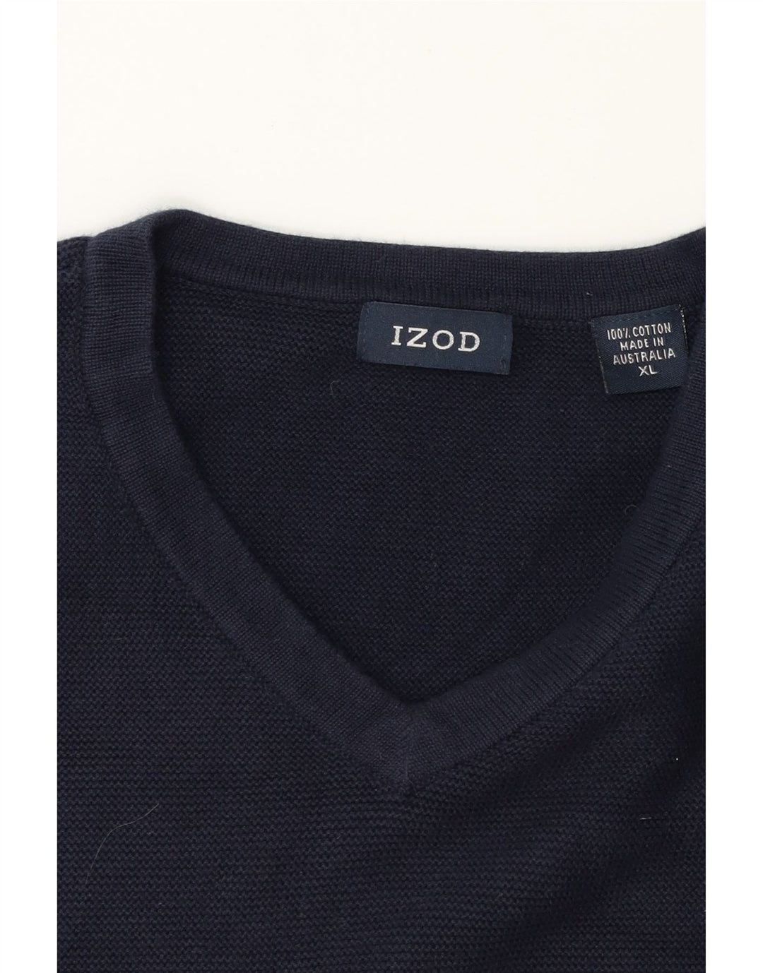 IZOD Mens V-Neck Jumper Sweater XL Navy Blue Cotton Vintage Izod and Second-Hand Izod from Messina Hembry 