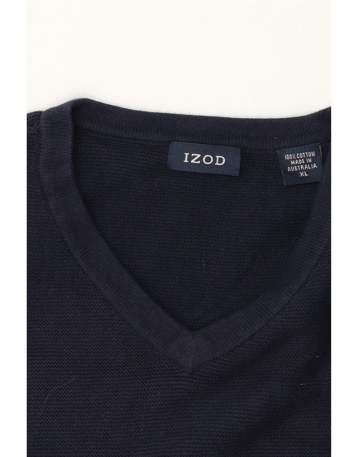 IZOD Mens V-Neck Jumper Sweater XL Navy Blue Cotton Vintage Izod and Second-Hand Izod from Messina Hembry 