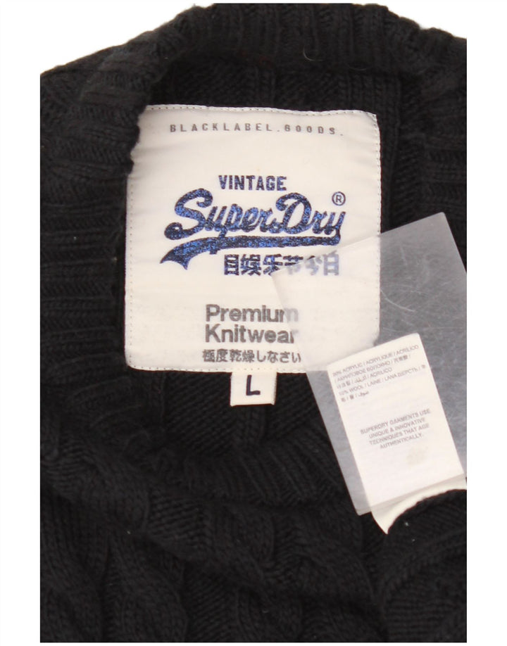 SUPERDRY Mens Crew Neck Jumper Sweater Large Black Acrylic
