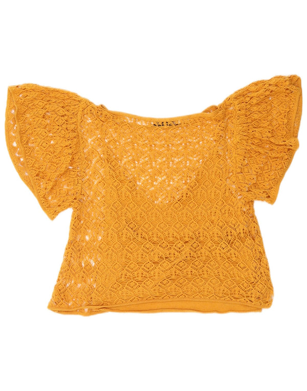 Top corto trasparente all'uncinetto da donna Zara UK 10 piccolo giallo