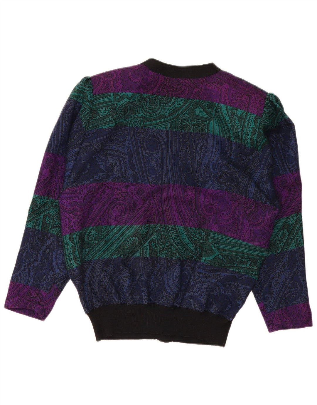 Maglione cardigan da donna VINTAGE UK 16 Lana Paisley multicolore grande