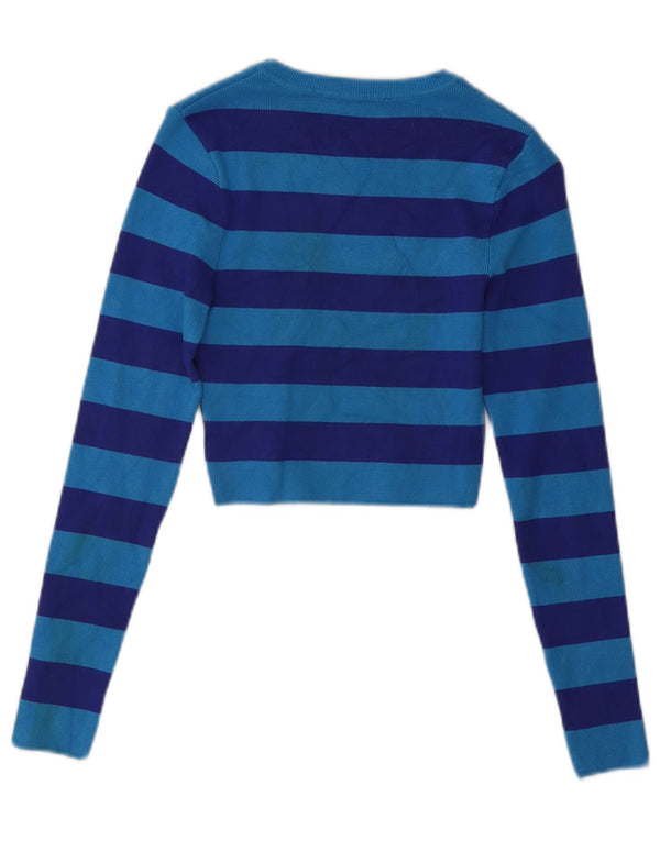 Zara Top corto a maniche lunghe da donna a maniche lunghe UK 8 Small Blue Striped