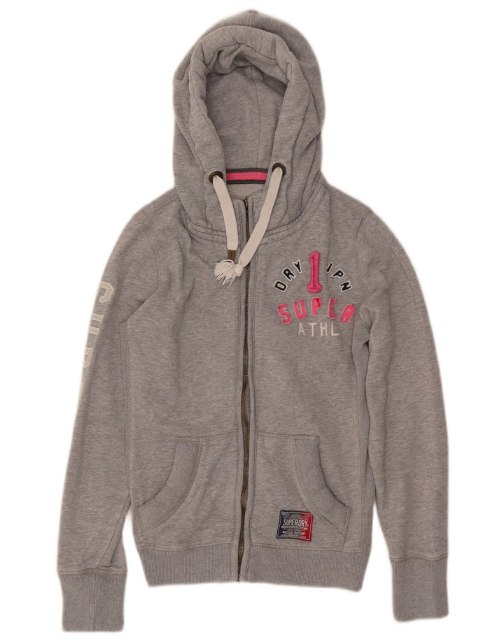 Maglione con cappuccio e zip grafica da donna Superdry UK 14 Cotone grigio medio