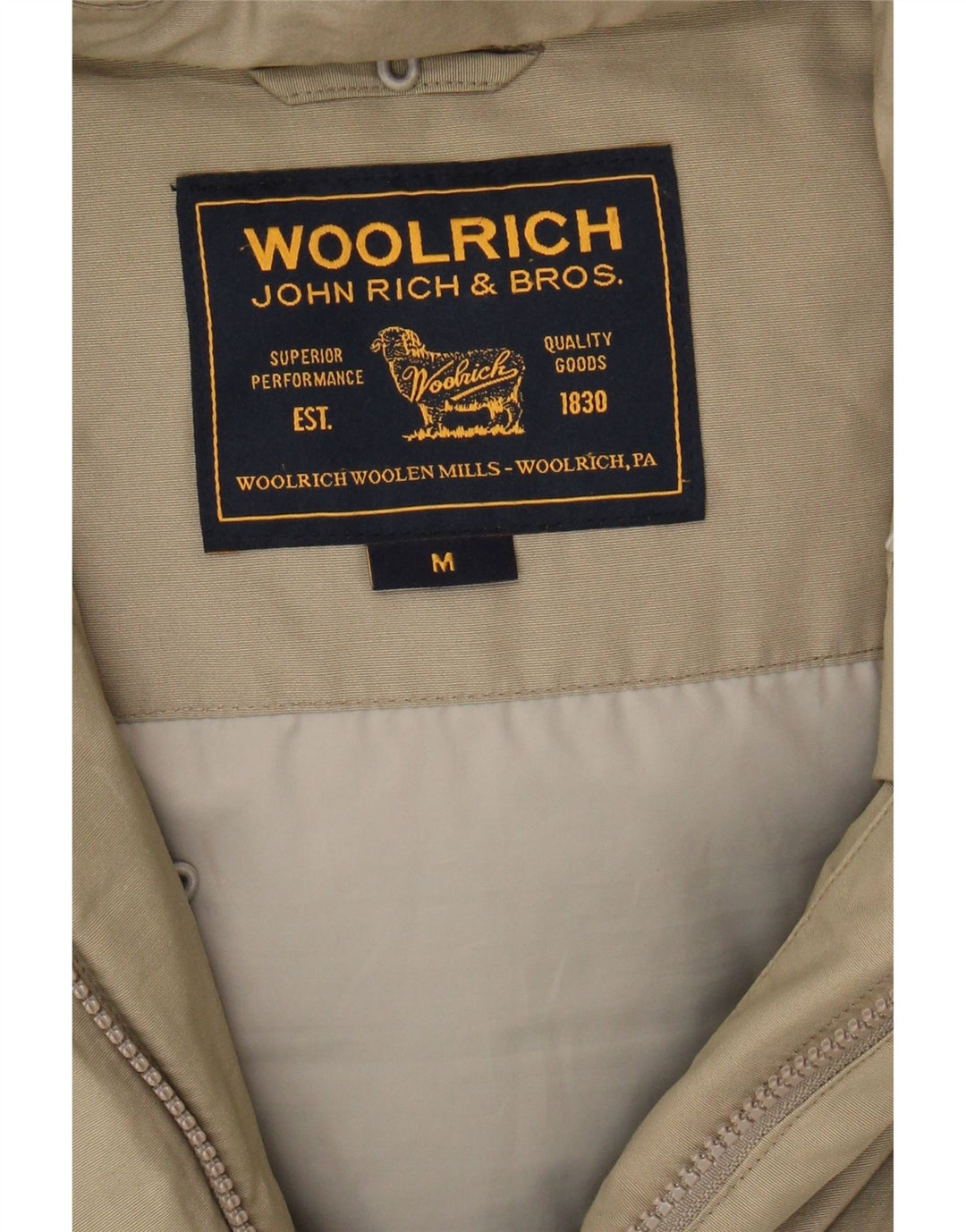WOOLRICH Womens Hooded Padded Bomber Jacket UK 14 Medium Beige Cotton Vintage Woolrich and Second-Hand Woolrich from Messina Hembry 