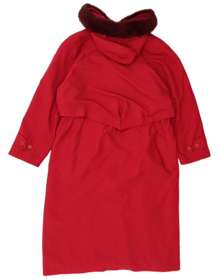 Trench da donna vintage con cappuccio UK 14 grande poliestere rosso