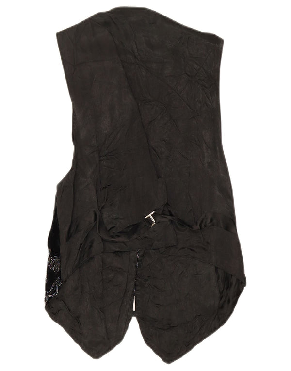 Gilet da donna vintage UK 10 piccolo floreale nero