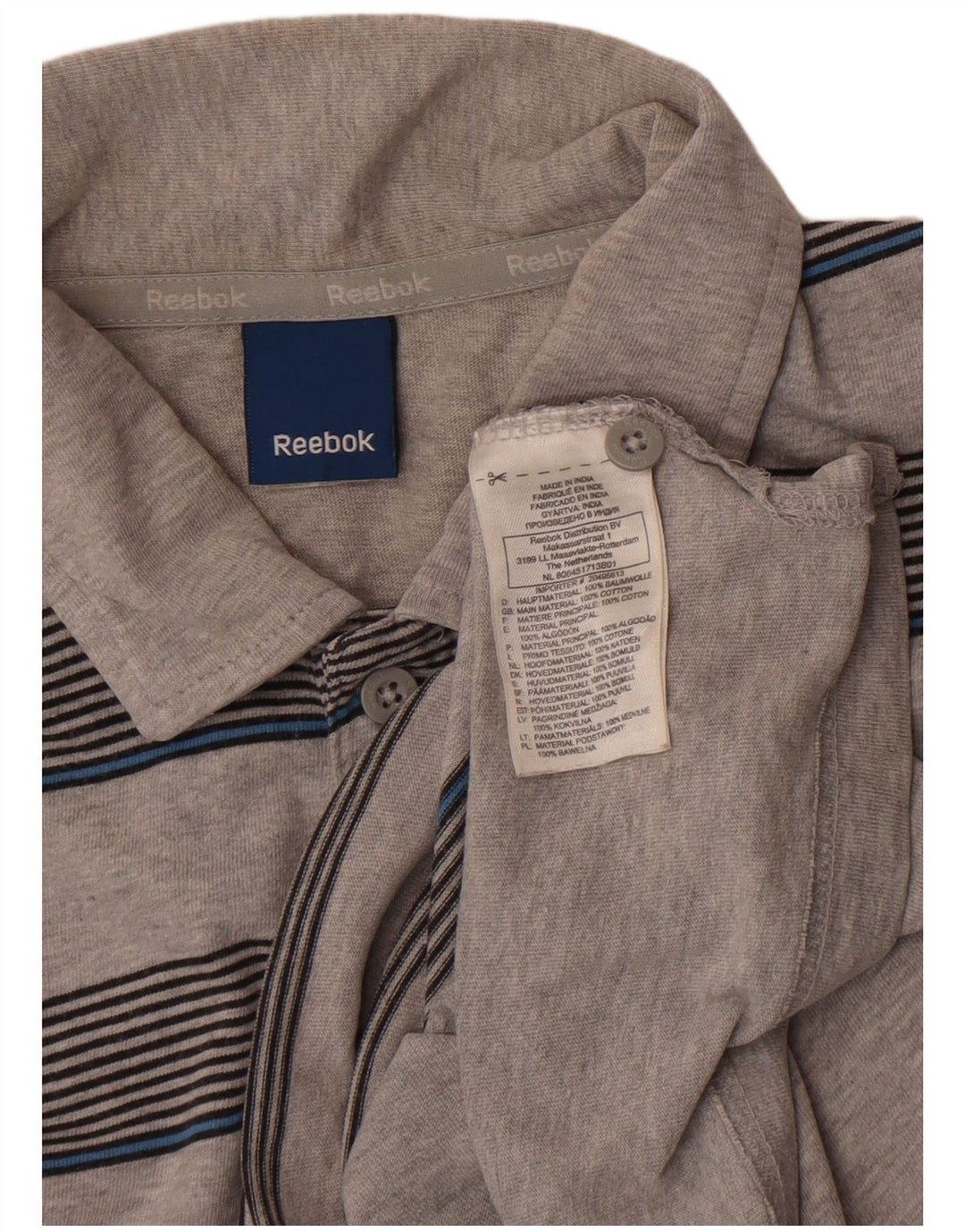 Polo Reebok da uomo in cotone a righe grigio medio