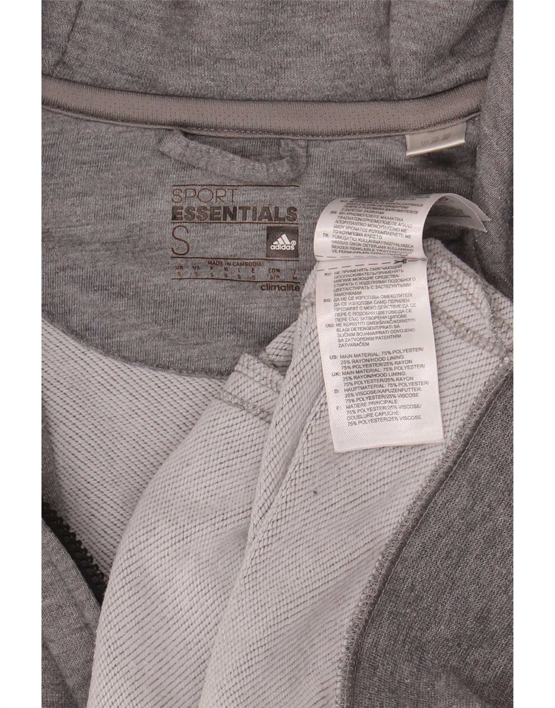 Maglione con cappuccio e zip Adidas Climalite da uomo piccolo in poliestere chiazzato grigio