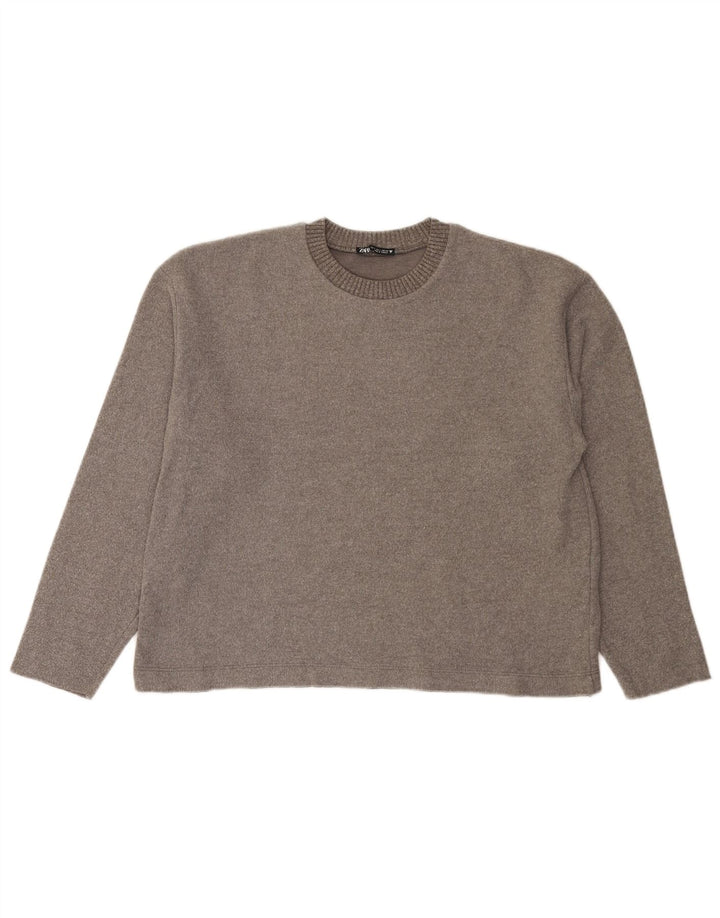 Maglione maglione girocollo da donna Zara UK 16 grande poliestere grigio