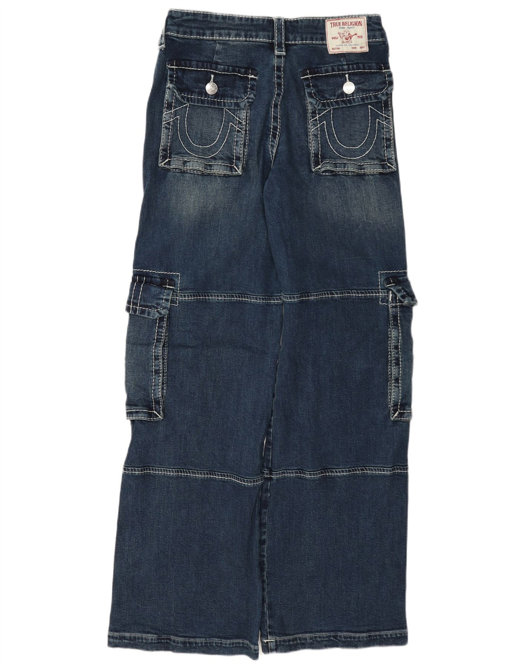 Jeans cargo a gamba larga da donna True Religion W26 L33 cotone blu