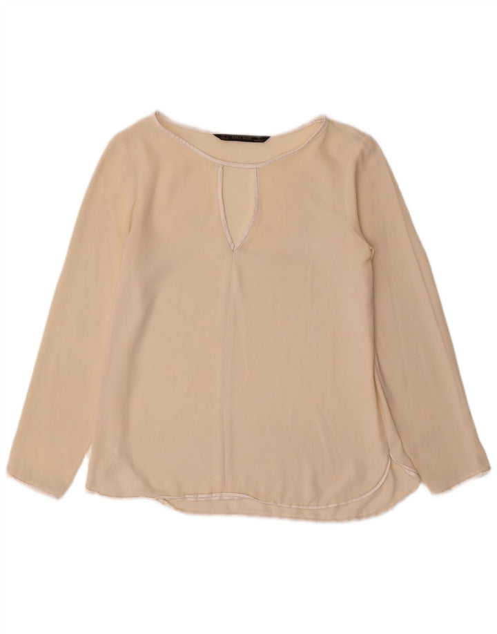 Camicetta a maniche lunghe da donna Zara UK 10 piccola Beige