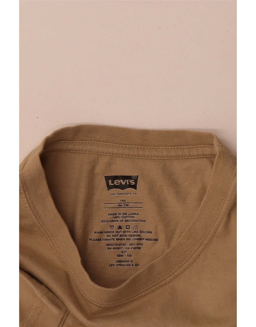 T-shirt Levi's per ragazzi 13-14 anni in cotone beige