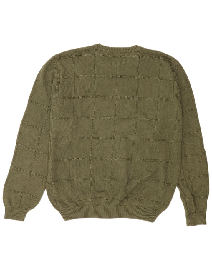 Maglione da uomo girocollo Izod in cotone a quadri kaki grande