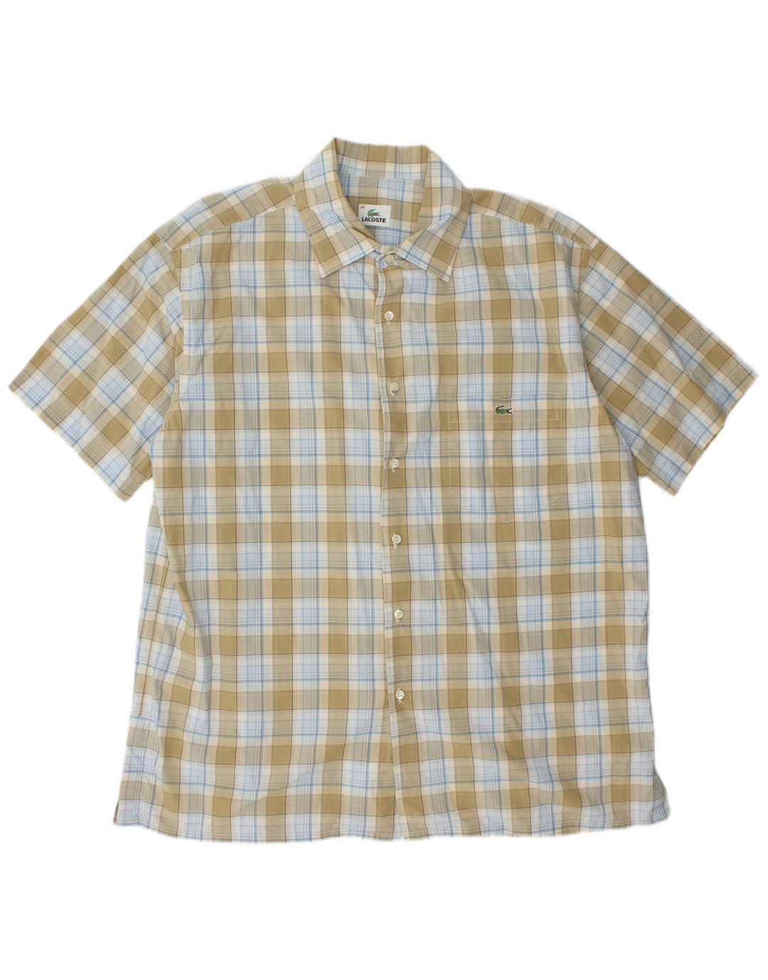 LACOSTE Camicia a maniche corte da uomo taglia 46 2XL a quadri kaki