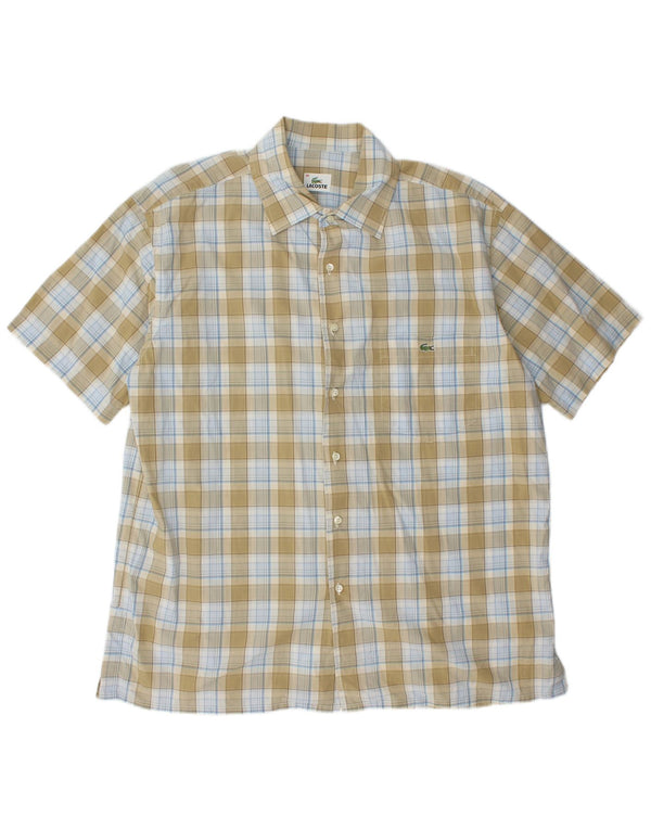 LACOSTE Camicia a maniche corte da uomo taglia 46 2XL a quadri kaki