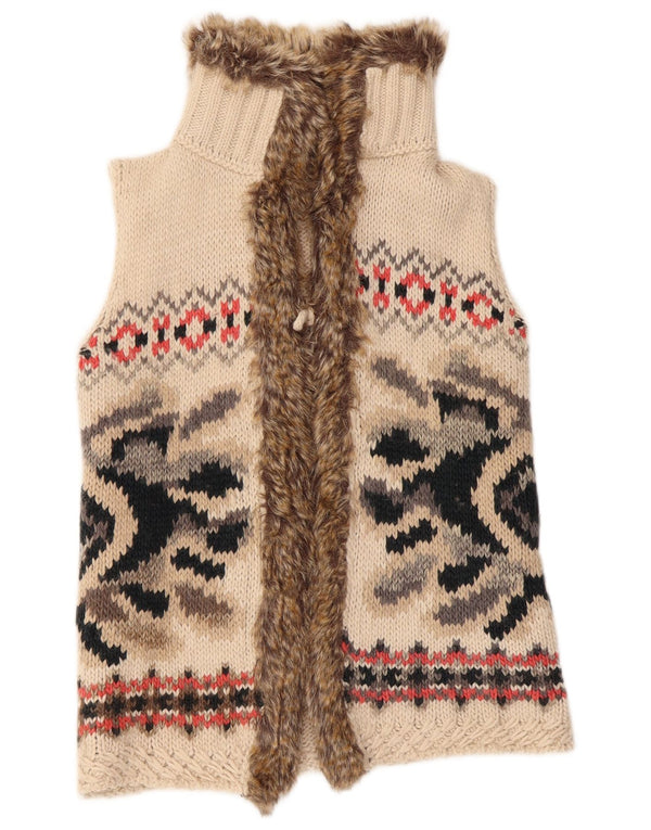 Maglione cardigan senza maniche per ragazze Benetton 11-12 anni 2XL Beige Fair Isle