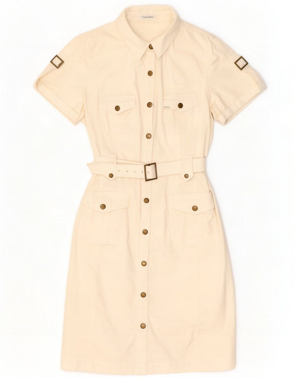 Calvin Klein Abito camicia militare da donna UK 10 Small Bianco sporco