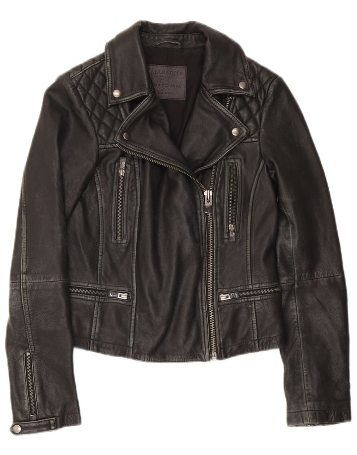 ALL SAINTS Womens Leather Biker Jacket UK 6 XS Black Leather