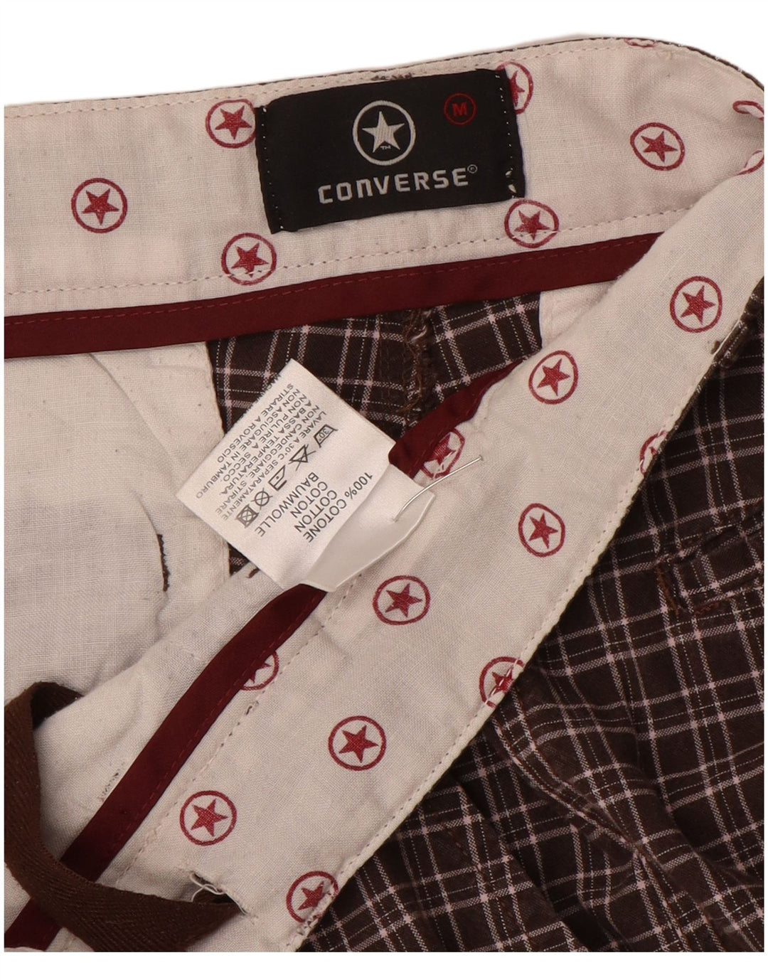 Converse Pantaloncini chino da uomo medi W32 in cotone a quadri marroni